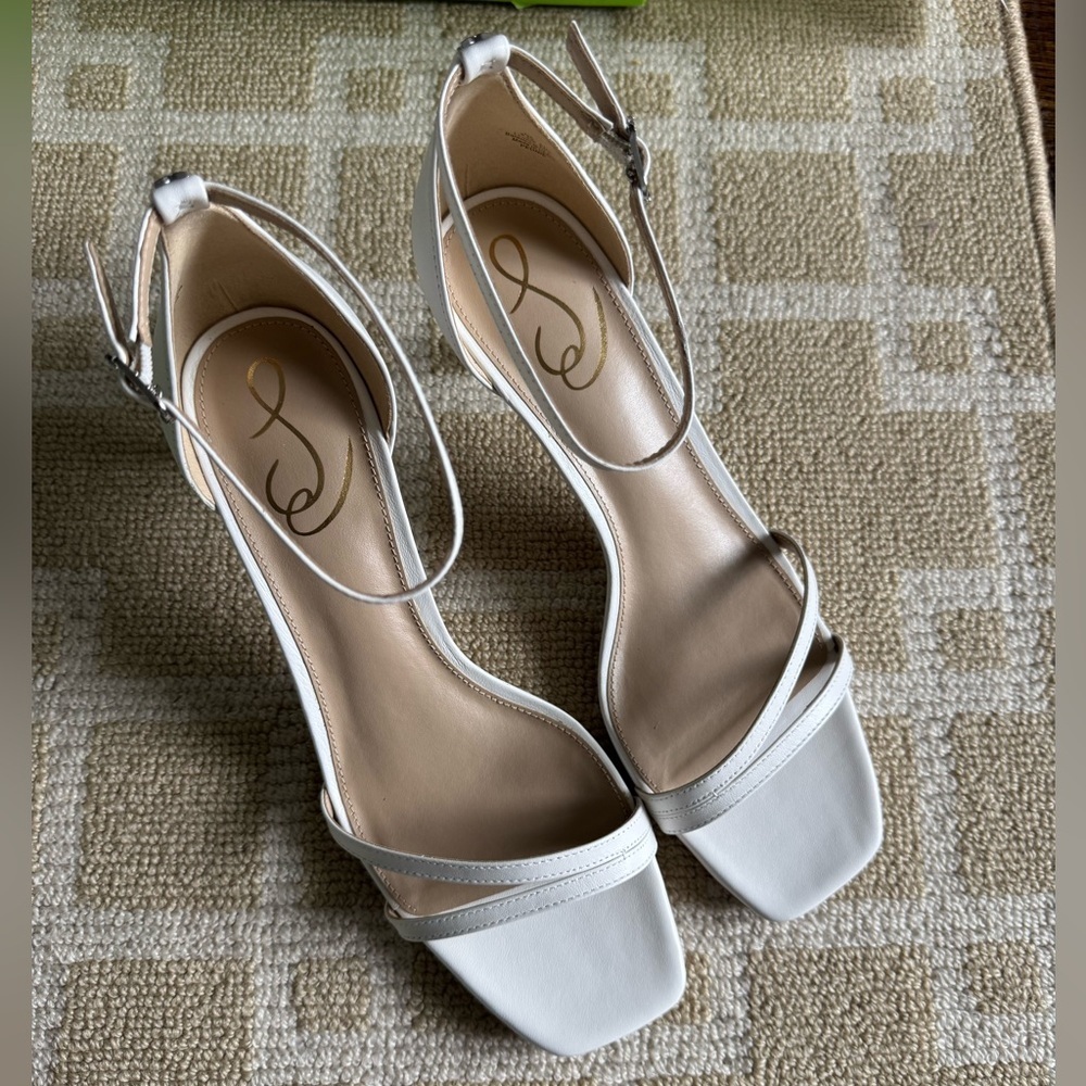 Sam Edelman Peonie Kitten Heel Sandal White Leather Ankle Strap Resort Shoes 9.5 - Picture 11 of 17